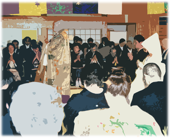 参列者全員で黙想をしています