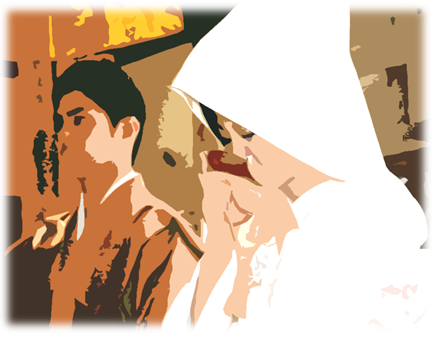 新郎新婦が三三九度を行っています