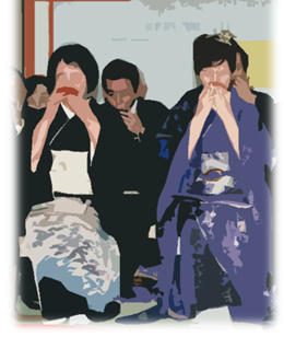 両家親族がご両家固めの杯の儀を行っています